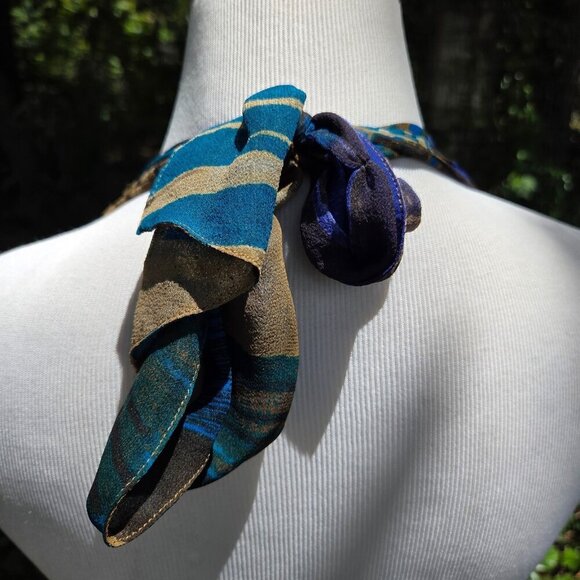 Y2k Robbie Bee womens silk babydoll Dress 14 Blue Fairycore Whimsy Halter prom - Picture 4 of 10